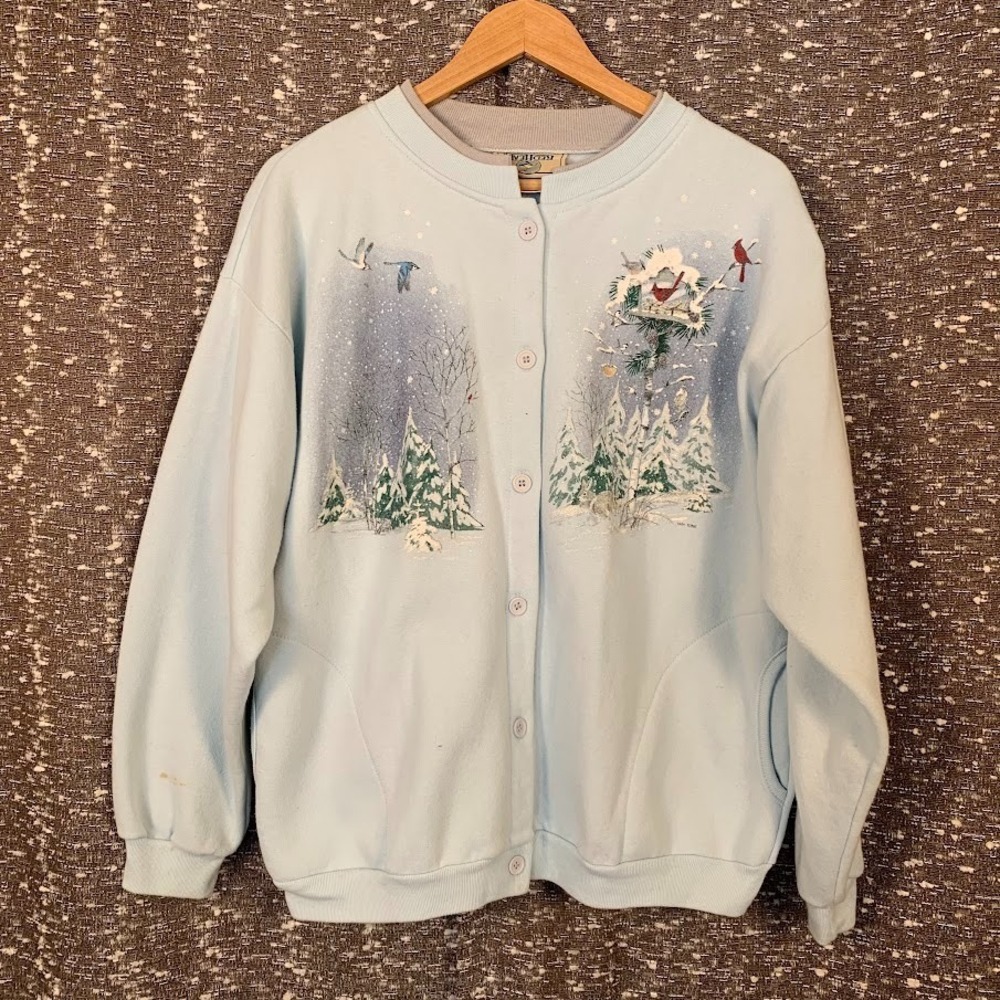 Vintage RedHead Winter Blue Button Up Sweater‎ Holiday Christmas Women's L